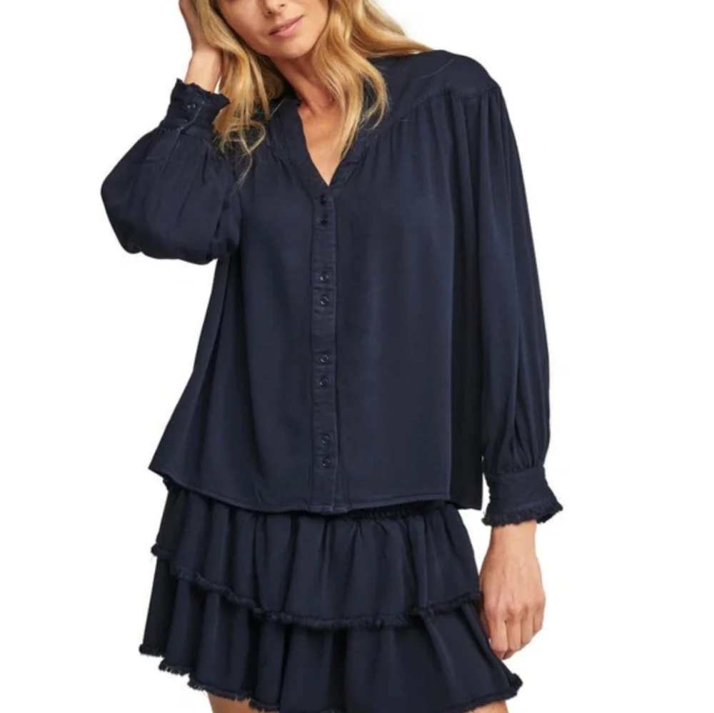 Sundays Andrea Long Sleeve Twill Top In Navy Size XS - Picture 1 of 13